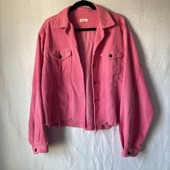 POL Clothing Washed Corduroy Trucker Jacket Pink Size Large - Picture 4 of 13